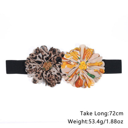 Wide waistband elastic elastic belt handmade fabric flower belt paired with a dress