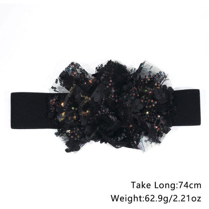 Sequin Flower Women's Thick Belt Versatile Elastic Waistband