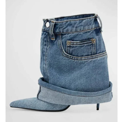 Women's Autumn/Winter Denim Fine High Heel Skirt Boots Fashion Pointed Large Women's Four Seasons Short Boots