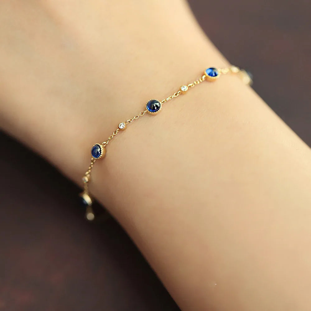 CCFJOYAS 100% 925 Sterling Silver Blue stone thin Bracelet for Women Light Luxury Valentine's Day Gift Fine Jewelry