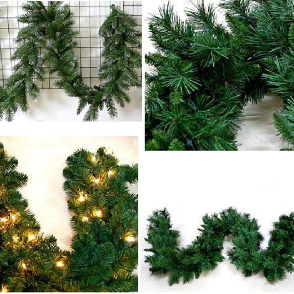 2.7m Artificial Green Christmas Garland Wreath Xmas Party Decor Christmas Tree Rattan Hanging Pendant & Drop Ornament for Kids