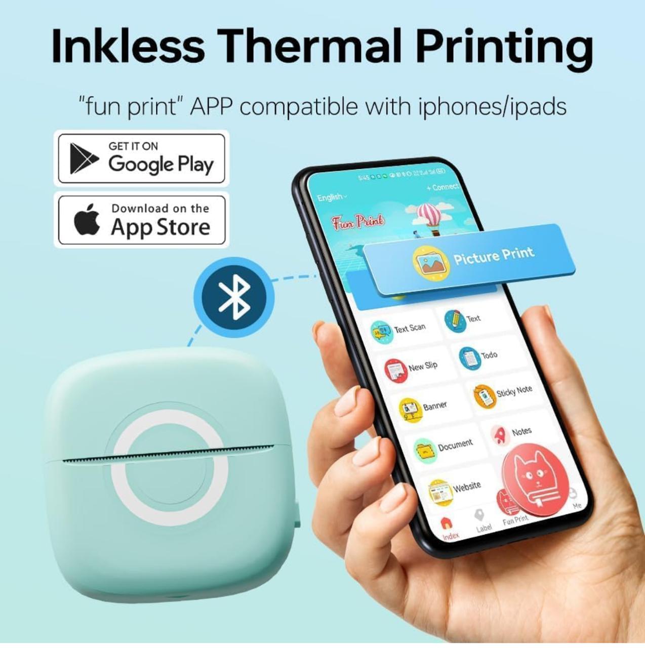 Mini Printer, Inkless, Bluetooth, Portable Printer, Compatible with Android, iOS Mobile, Laptop  (printer under 2000)