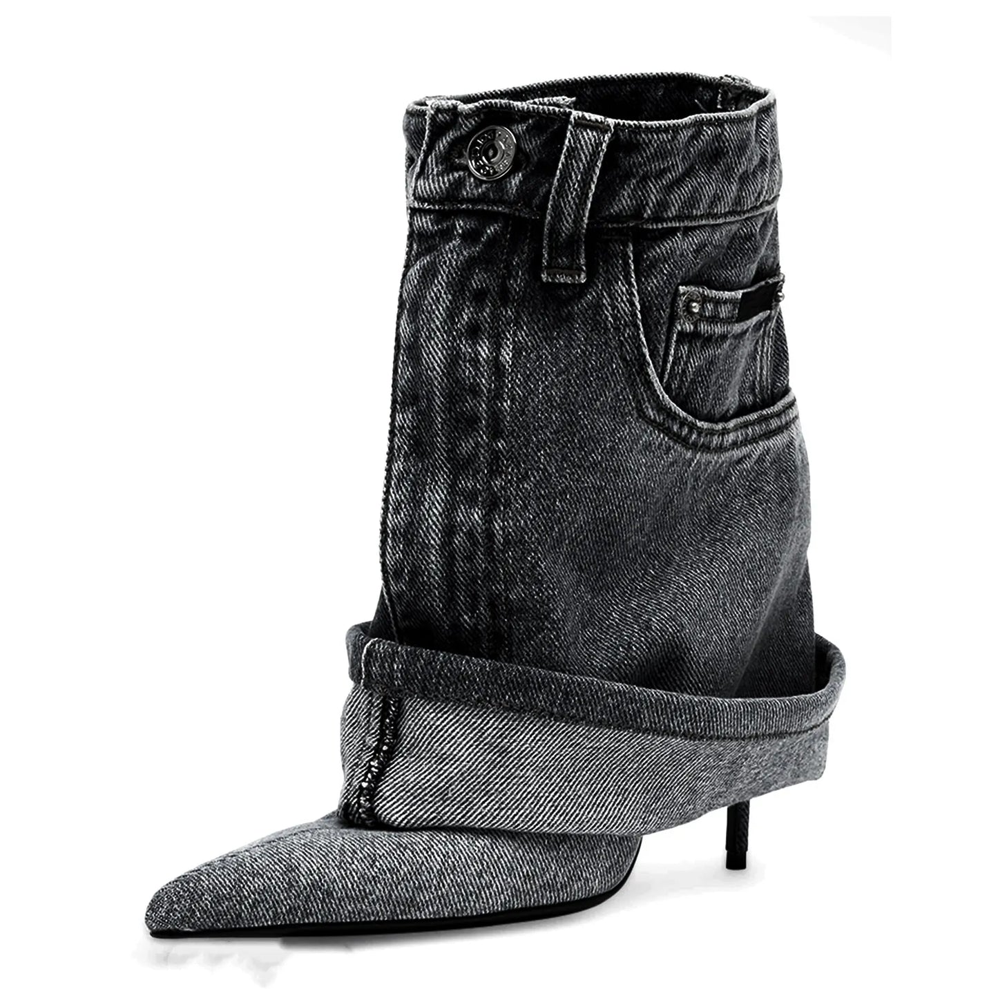 Women's Autumn/Winter Denim Fine High Heel Skirt Boots Fashion Pointed Large Women's Four Seasons Short Boots