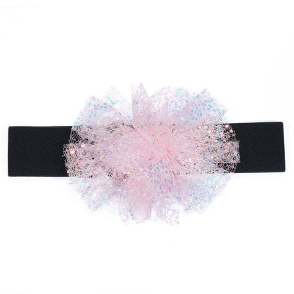 Fashionable waistband with elastic mesh sequins and simulated flower waist belt