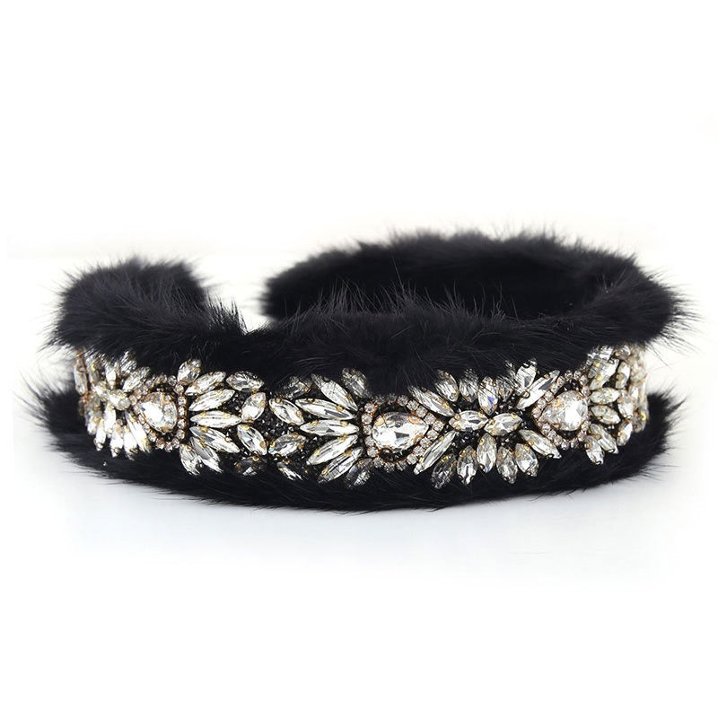 Versatile glass diamond full diamond mink velvet hair accessory