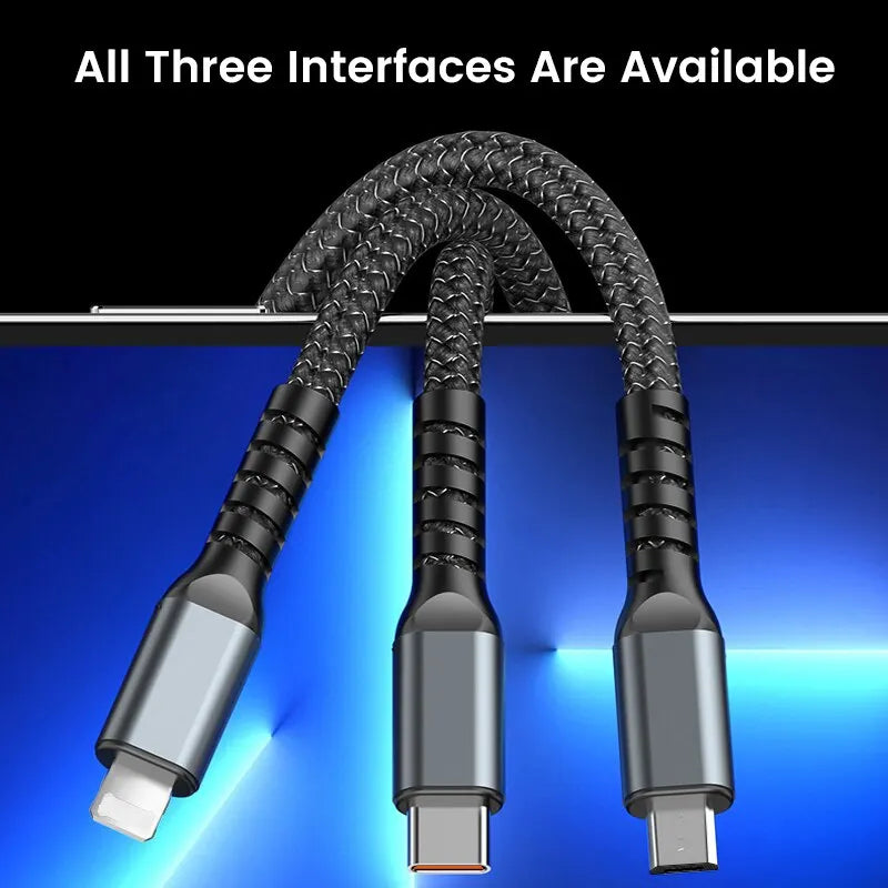 3 In 1 Usb 100w Cable For Fast Charging And Data Mini Usb Type C Micro Suitable For Iphone Android Xiaomi Huawei Oppo Charging