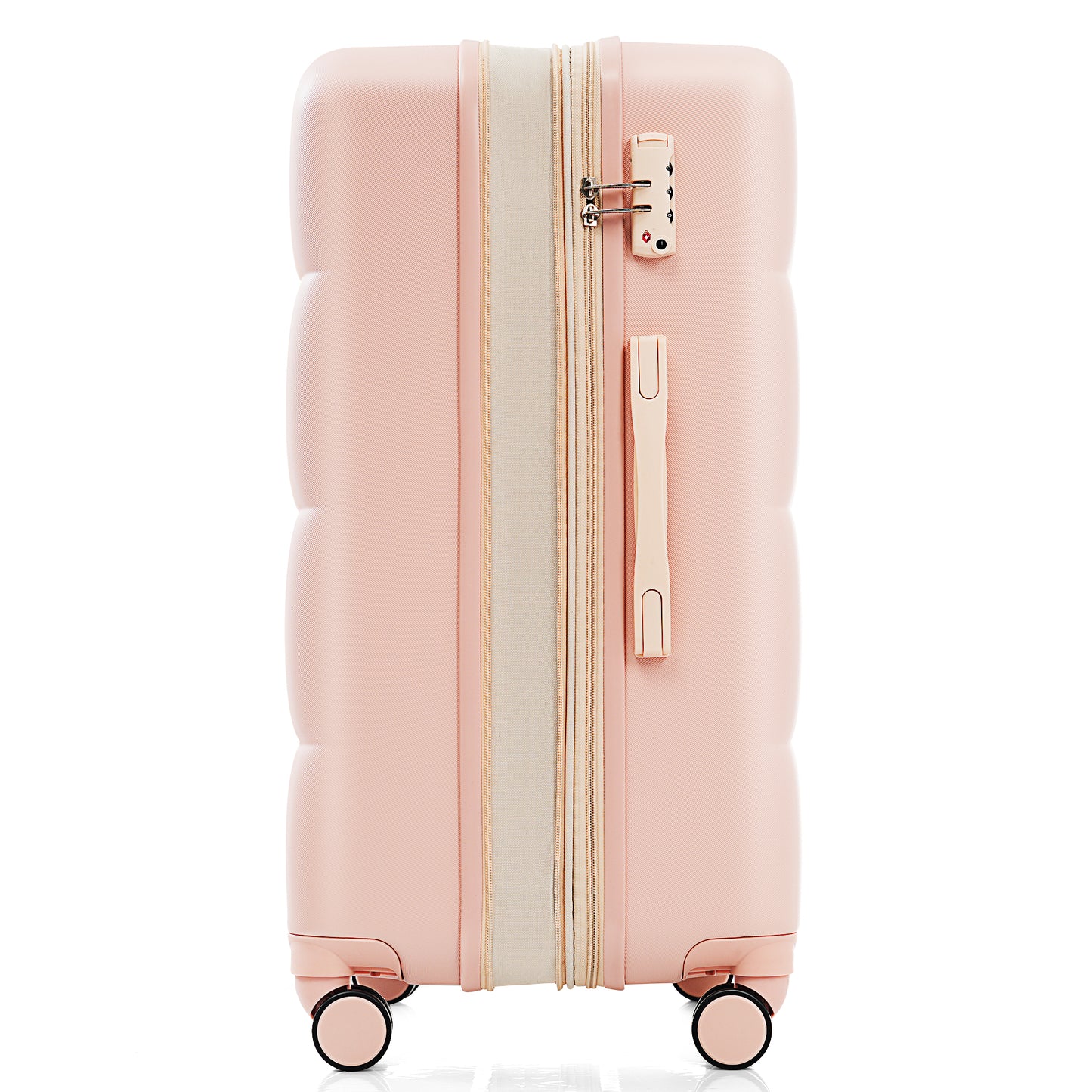 3-piece luggage set, 20 inches, ABS hard shell luggage with USB port and cup holder rotating wheel, pink color