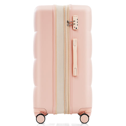 3-piece luggage set, 20 inches, ABS hard shell luggage with USB port and cup holder rotating wheel, pink color