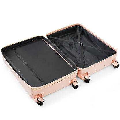 3-piece luggage set, 20 inches, ABS hard shell luggage with USB port and cup holder rotating wheel, pink color