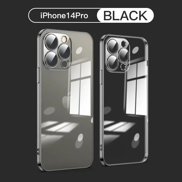 Electroplating TPU transparent phone case for iPhone 16, Apple 15 with lens film, 14 Pro anti drop protective cover, 13