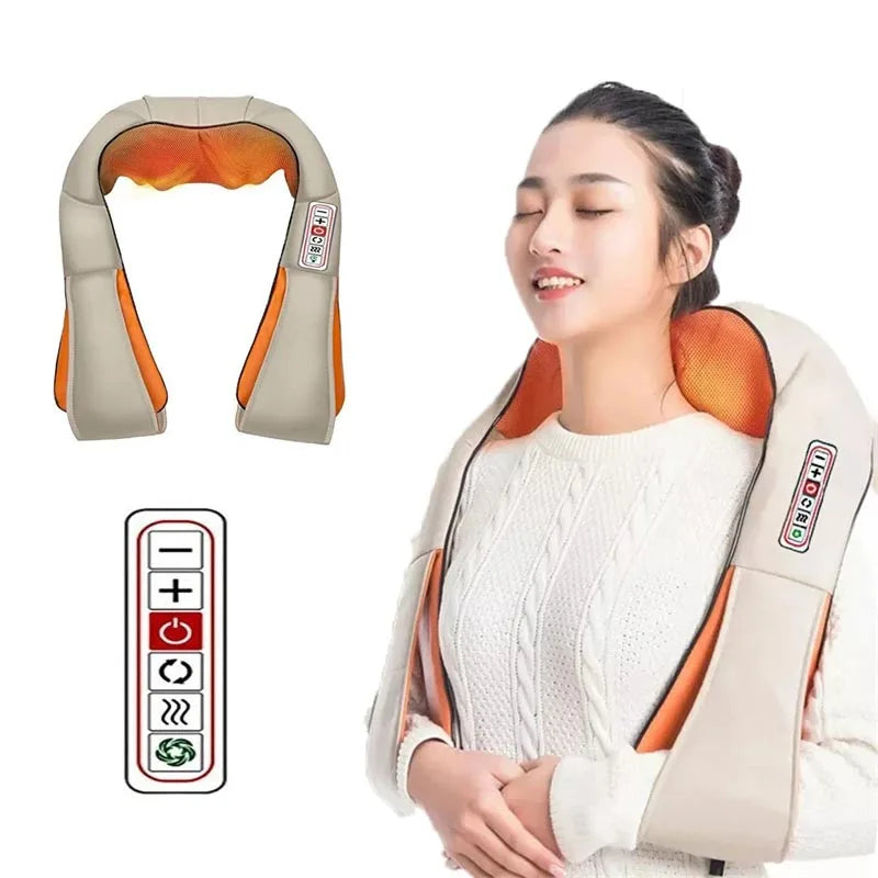 Electrical Shiatsu U Shape Massage Shawl Back Neck Shoulder Body Massager Device Infrared Heated Kneading Home Massage Shawl