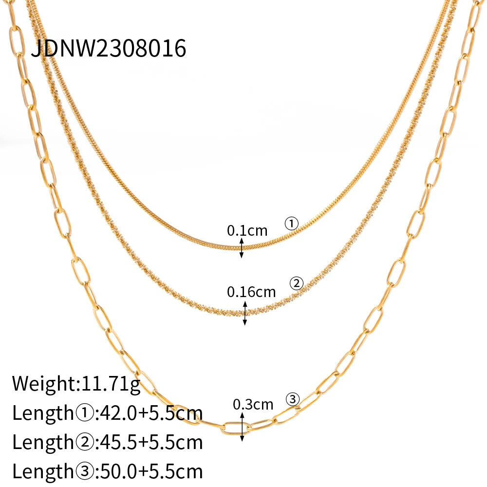 Jewelryposter Jewelry Stainless Steel Figaro Double Layer Necklace Snake Paperclip Chain Stacking Layer Chain Necklace  NEW