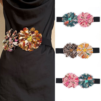 Wide waistband elastic elastic belt handmade fabric flower belt paired with a dress