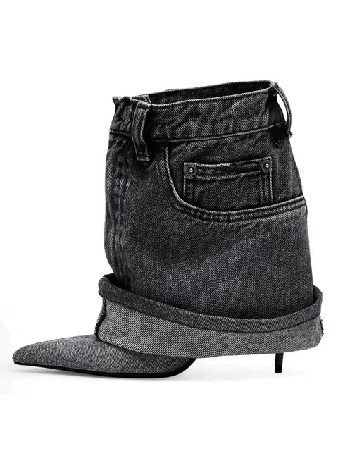 Women's Autumn/Winter Denim Fine High Heel Skirt Boots Fashion Pointed Large Women's Four Seasons Short Boots