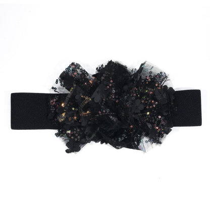 Sequin Flower Women's Thick Belt Versatile Elastic Waistband