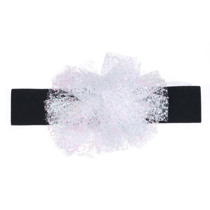 Fashionable waistband with elastic mesh sequins and simulated flower waist belt