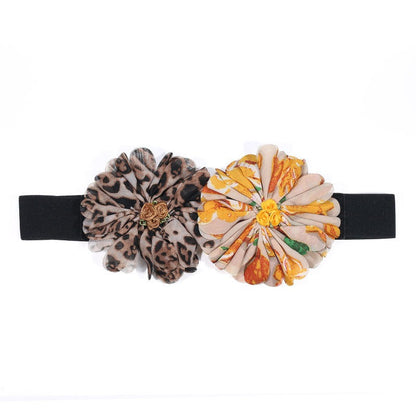 Wide waistband elastic elastic belt handmade fabric flower belt paired with a dress