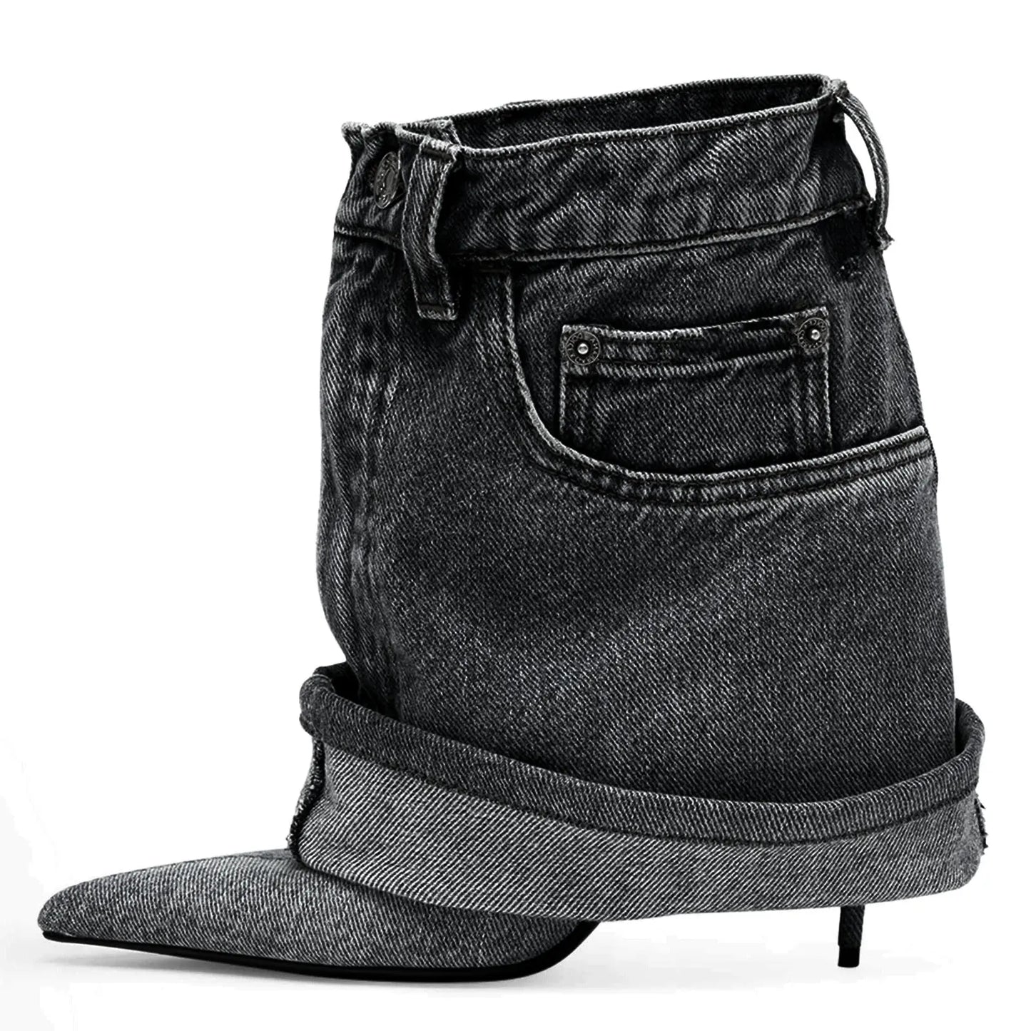 Women's Autumn/Winter Denim Fine High Heel Skirt Boots Fashion Pointed Large Women's Four Seasons Short Boots