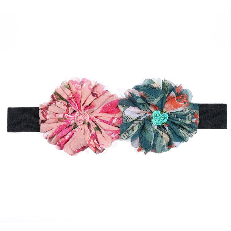 Wide waistband elastic elastic belt handmade fabric flower belt paired with a dress