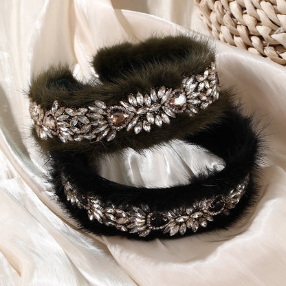 Versatile glass diamond full diamond mink velvet hair accessory