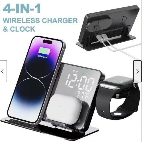 15W Four in One Wireless Charging Clock LED Digital Display Alarm Clock Temperature Display Wireless Charging